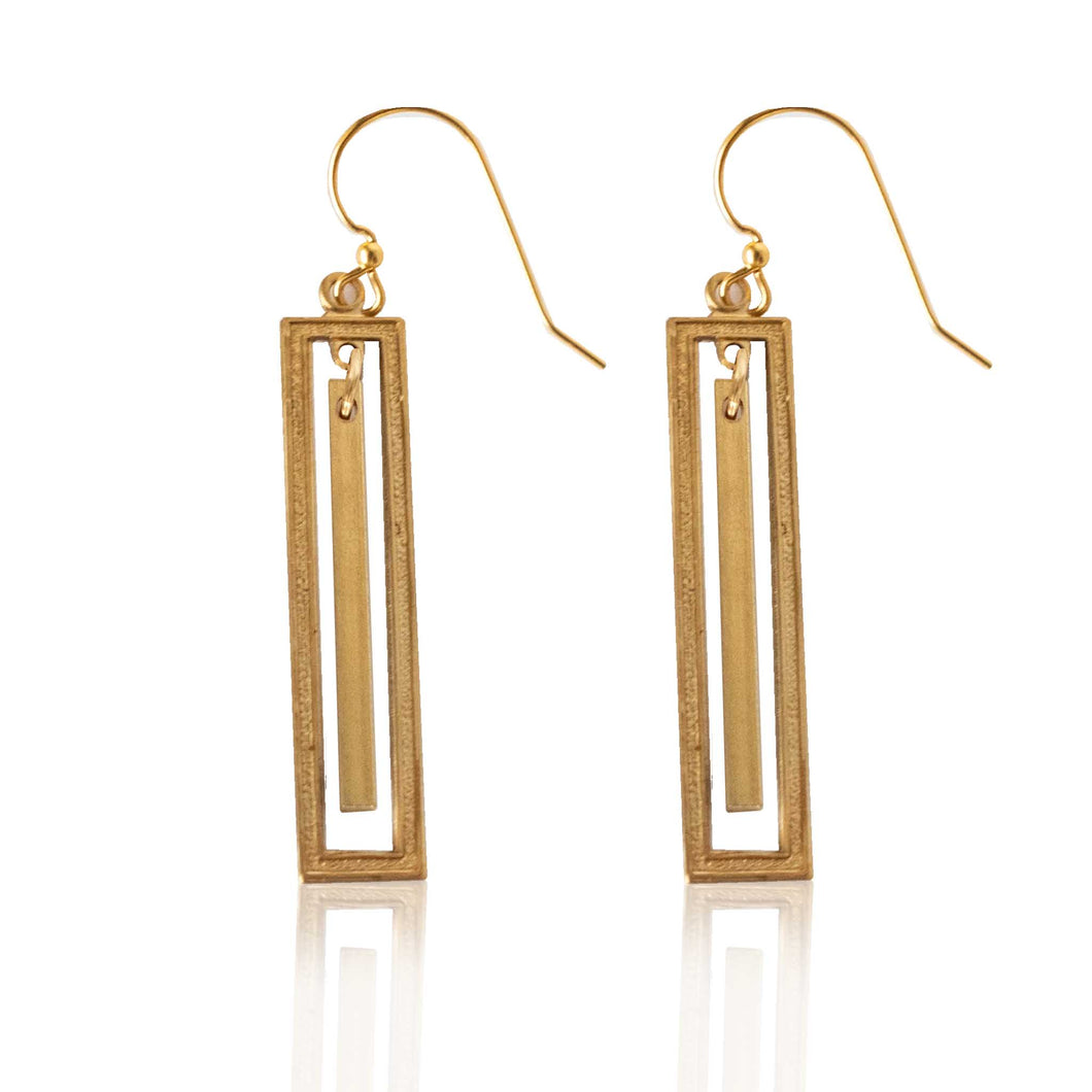 Brass Rectangle Earrings with Bar Accent