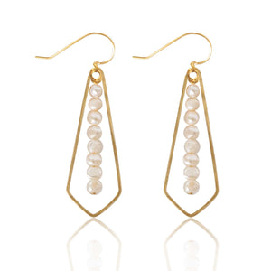 Brass Diamond Pearl Bar Earrings