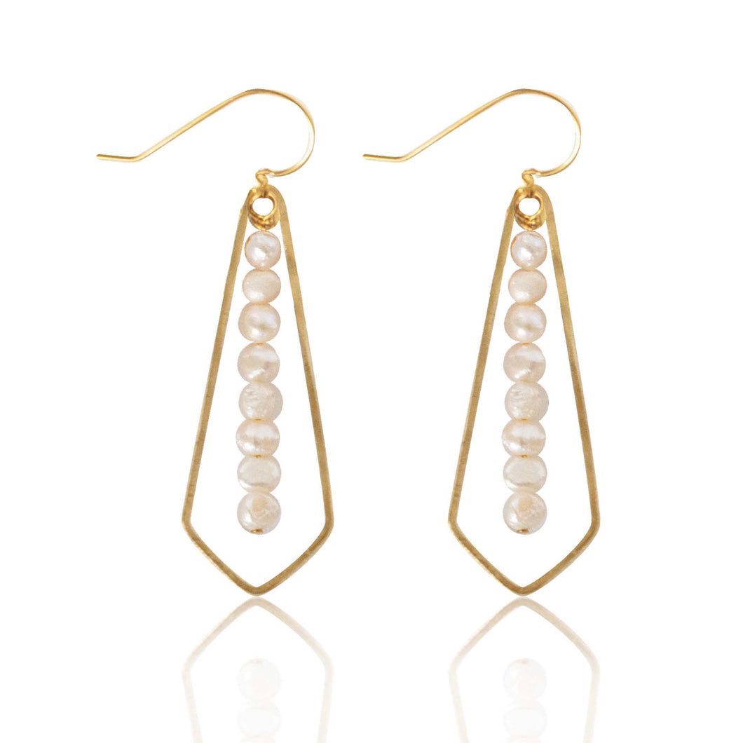 Brass Diamond Pearl Bar Earrings