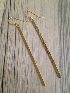 Handcrafted Jewelry-Hammered Brass Bar Earrings